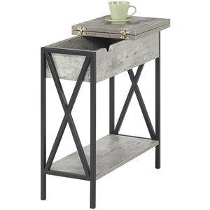 Bowery Hill Transitional Wood Electric Flip Top End Table in Gray