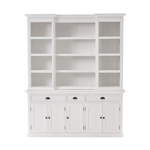 bowery hill mahogany wood kitchen hutch cabinet with 5 doors 3 drawers in white