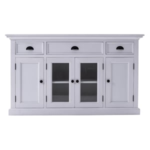 Bowery Hill Mahogany Wood Buffet with 4 Doors 3 Drawers in White