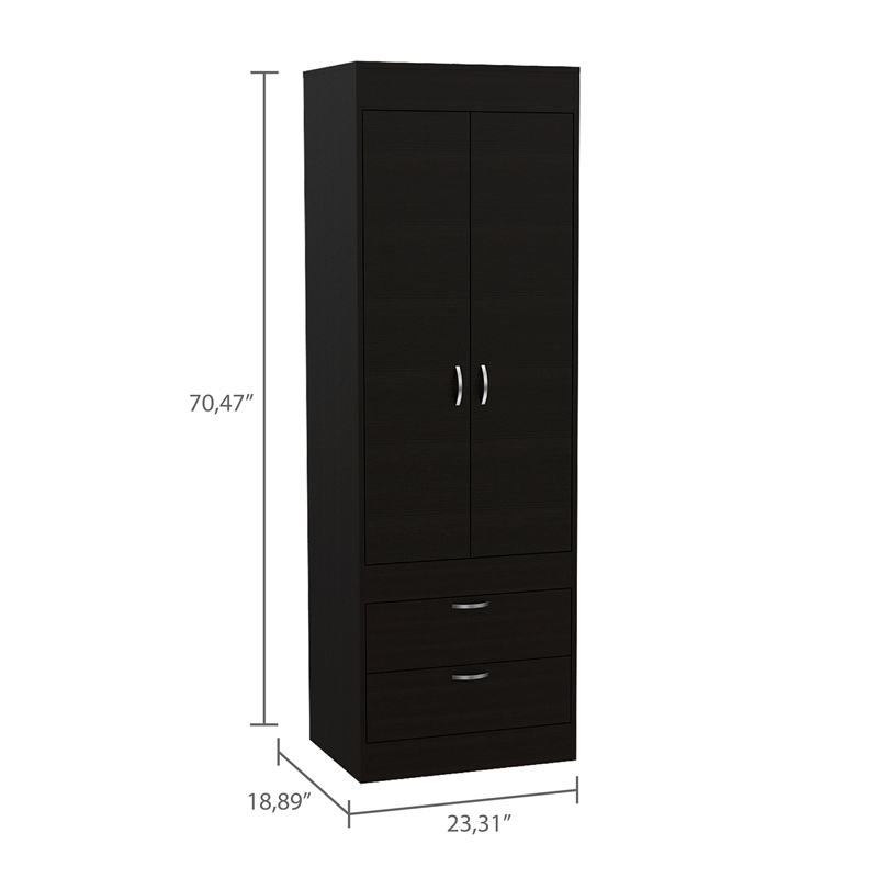 Bowery Hill 2 Drawer Contemporary Engineered Wood Lisboa Armoire in Black