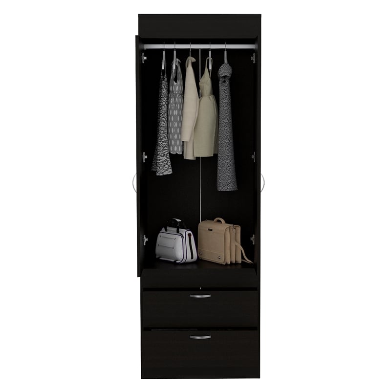 Bowery Hill 2 Drawer Contemporary Engineered Wood Lisboa Armoire in Black