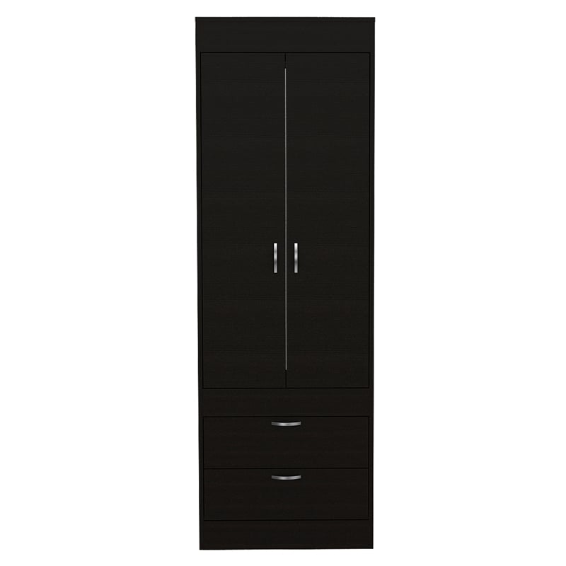 Bowery Hill 2 Drawer Contemporary Engineered Wood Lisboa Armoire in Black