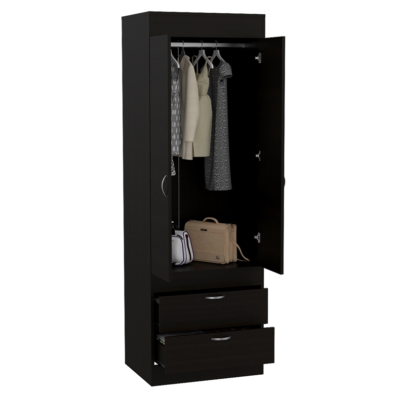 Bowery Hill 2 Drawer Contemporary Engineered Wood Lisboa Armoire in Black