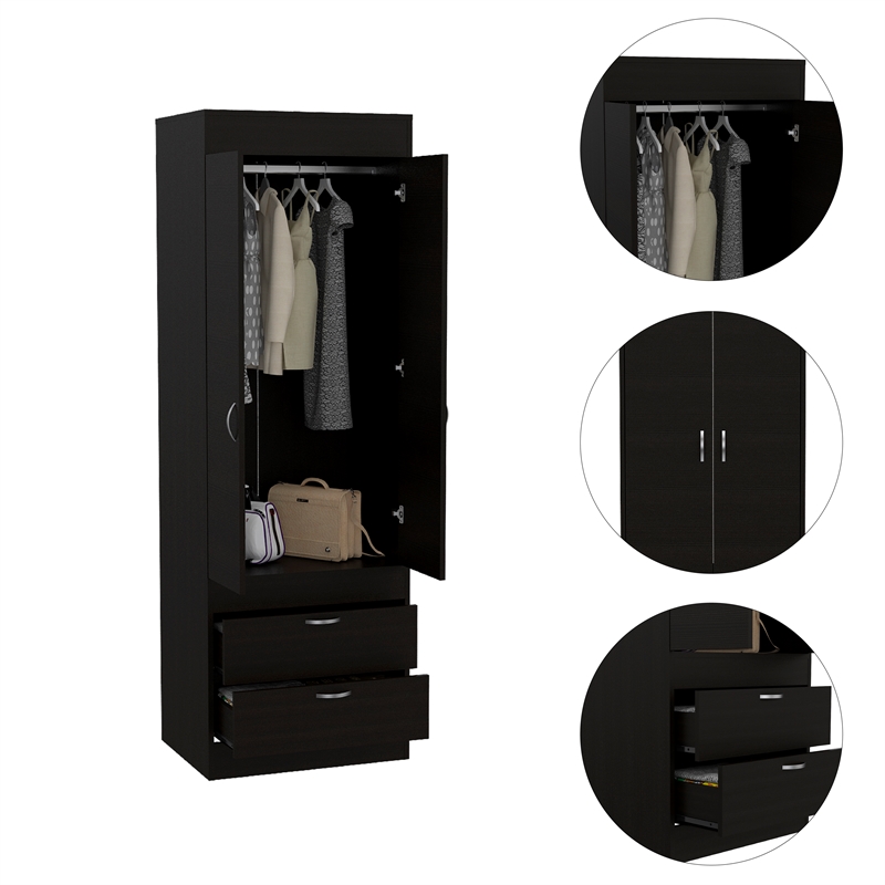 Bowery Hill 2 Drawer Contemporary Engineered Wood Lisboa Armoire in Black