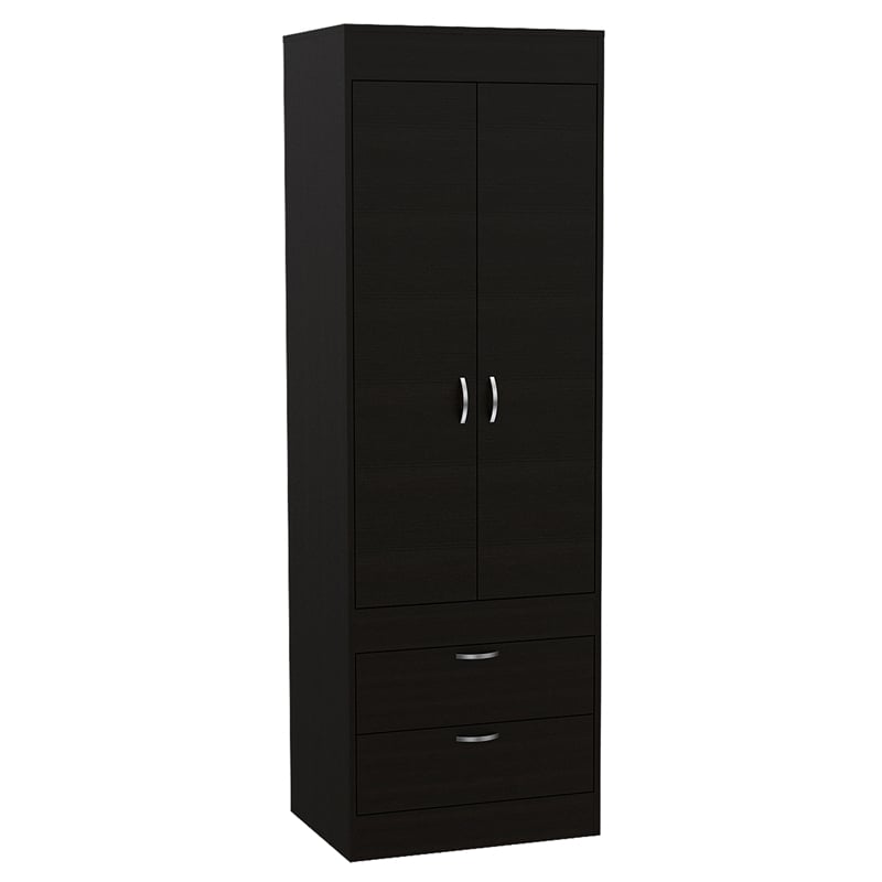 Bowery Hill 2 Drawer Contemporary Engineered Wood Lisboa Armoire in Black