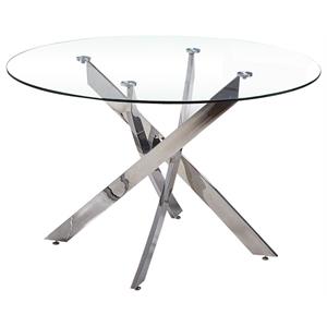bowery hill modern round glass dining table in chrome