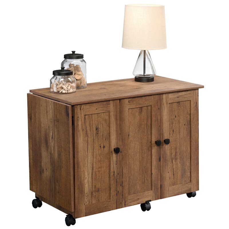 Bowery Hill Contemporary Engineered Wood Sewing Craft Cart in Oak