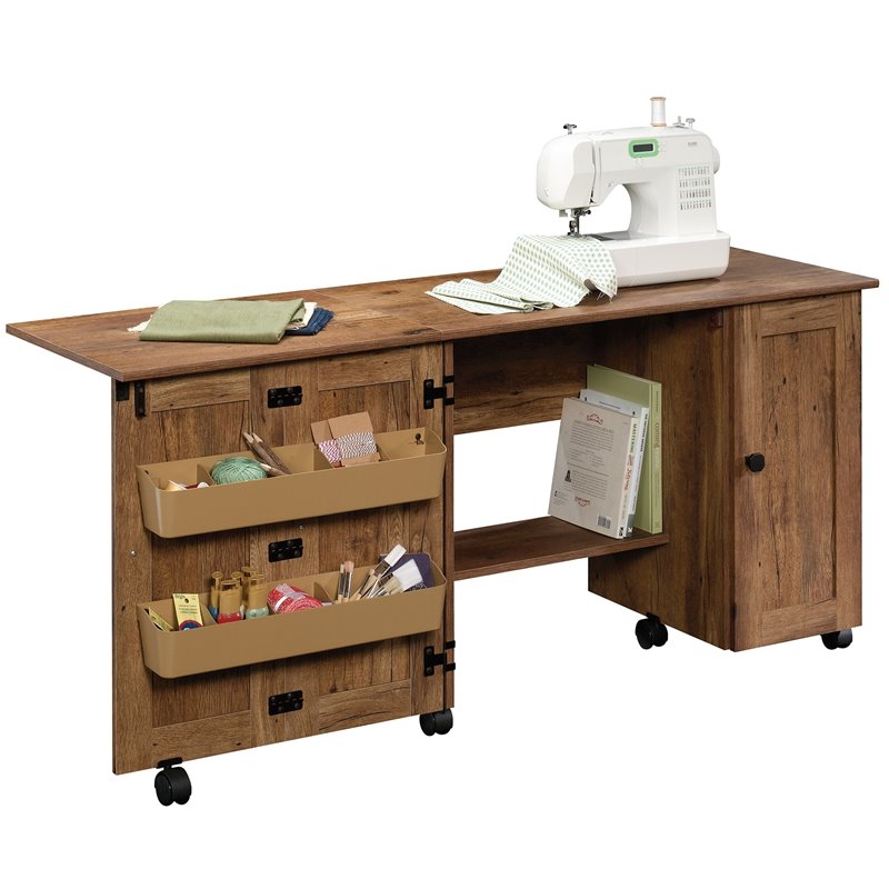 Bowery Hill Contemporary Engineered Wood Sewing Craft Cart in Oak