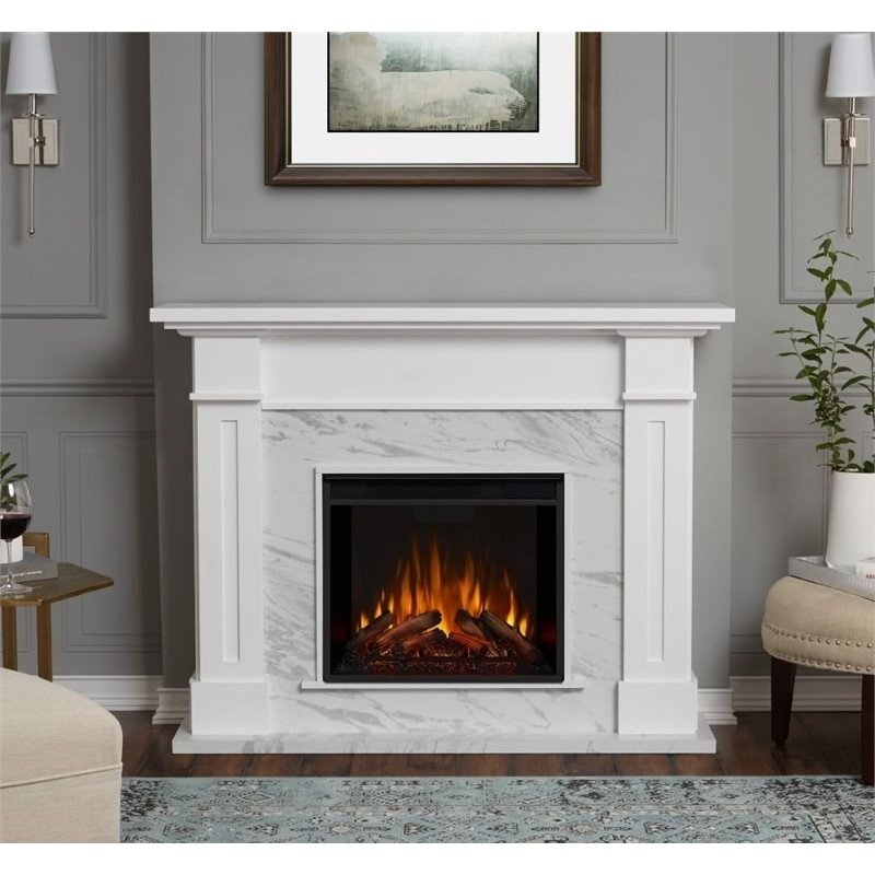 Bowery Hill Electric Fireplace in White Marble