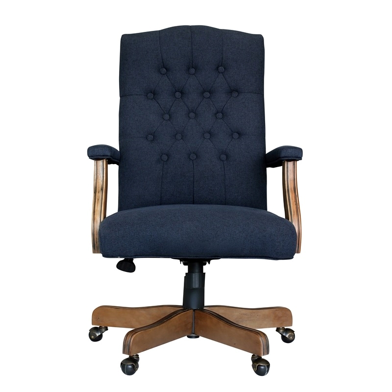 Bowery Hill Traditional Linen Fabric Executive Office Chair in Denim Blue