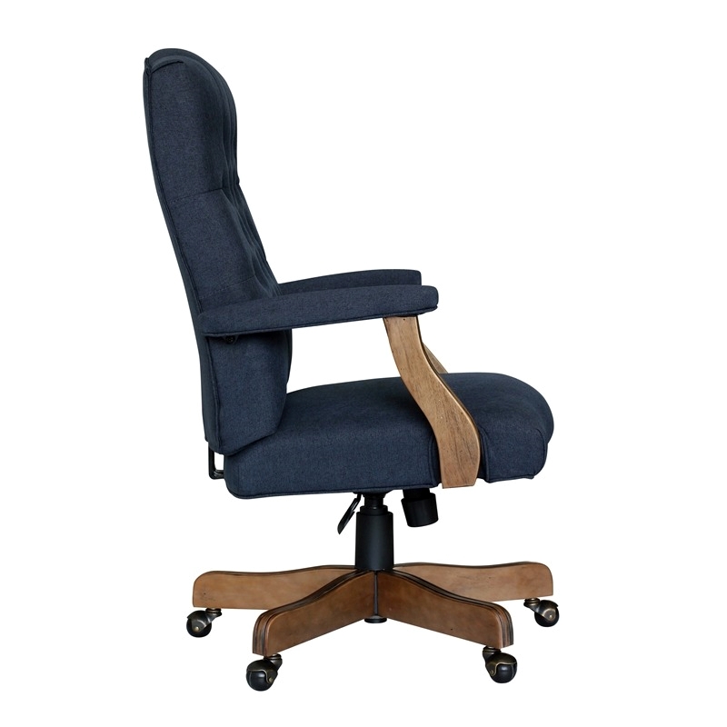 Bowery Hill Traditional Linen Fabric Executive Office Chair in Denim Blue