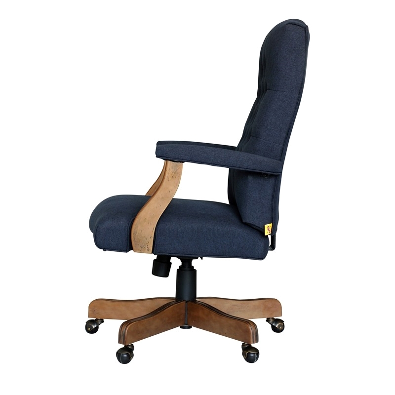 Bowery Hill Traditional Linen Fabric Executive Office Chair in Denim Blue