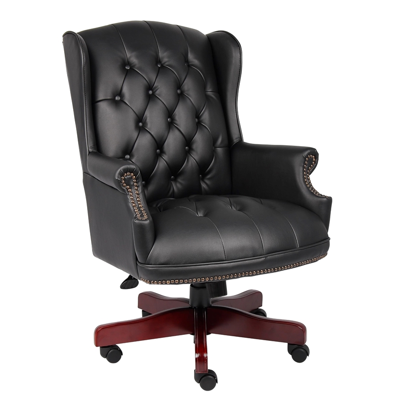 Bowery Hill Traditional Vinyl High Back Tufted Executive Office Chair in Black
