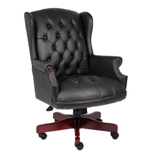 Bowery Hill Traditional Vinyl High Back Tufted Executive Office Chair in Black