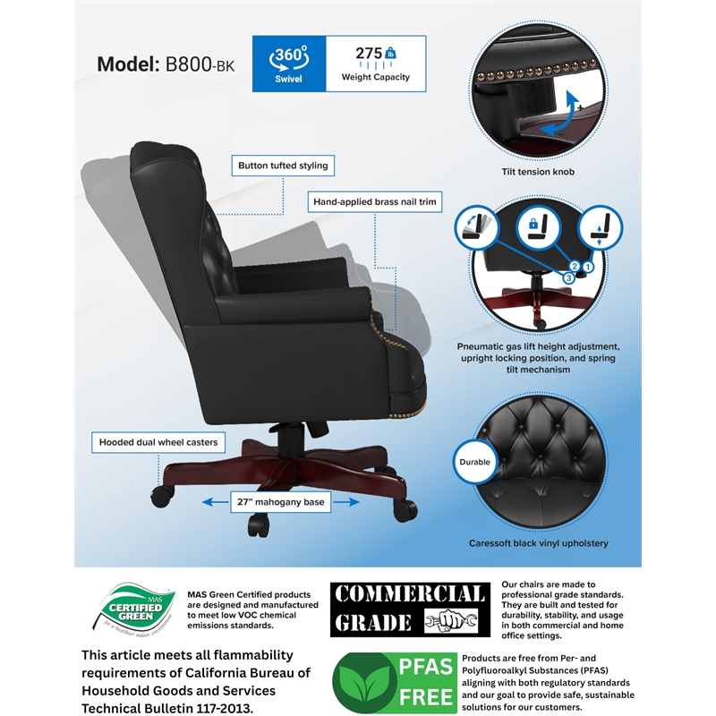 Bowery Hill Traditional Vinyl High Back Tufted Executive Office Chair in Black