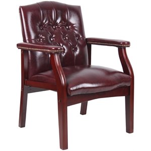 bowery hill traditional faux leather tufted guest chair in oxblood