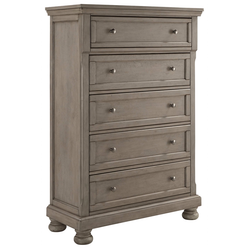Bowery Hill Contemporary 5 Drawer Chest in Light Gray