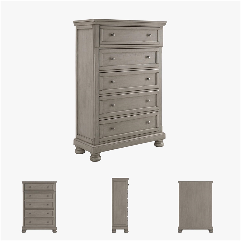 Bowery Hill Contemporary 5 Drawer Chest in Light Gray