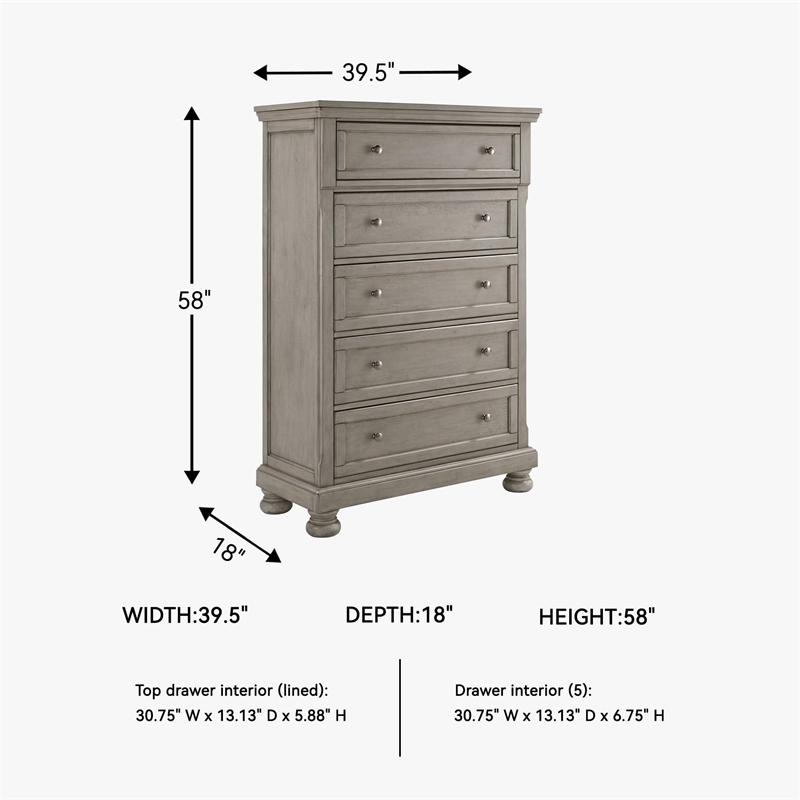 Bowery Hill Contemporary 5 Drawer Chest in Light Gray