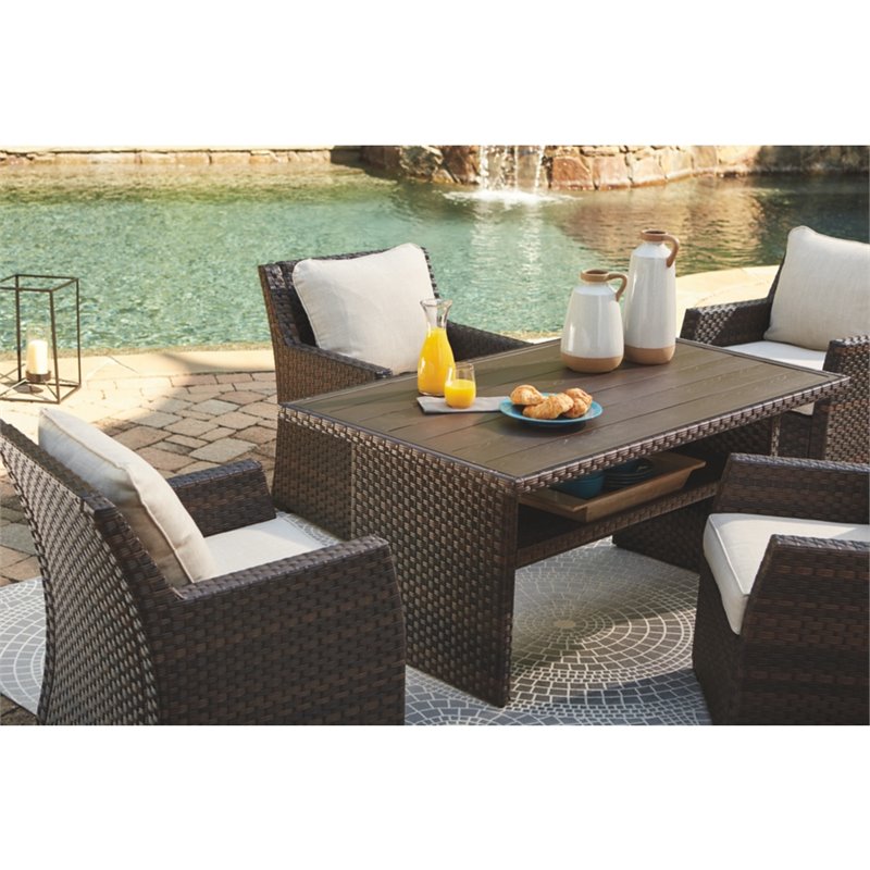 Bowery Hill Patio Dining Table in Dark Brown and Beige