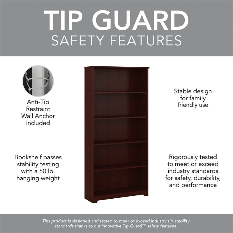 Bowery Hill 5 Shelves Transitional Wood Tall Bookcase in Harvest Cherry