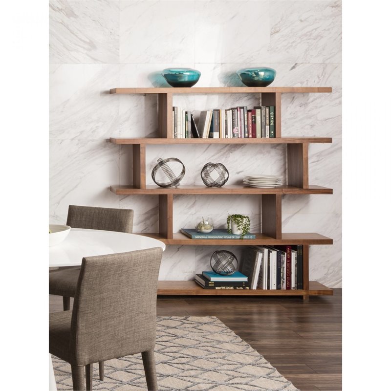 Bowery Hill 4-Shelf Contemporary Veneer Wood Bookcases in Brown