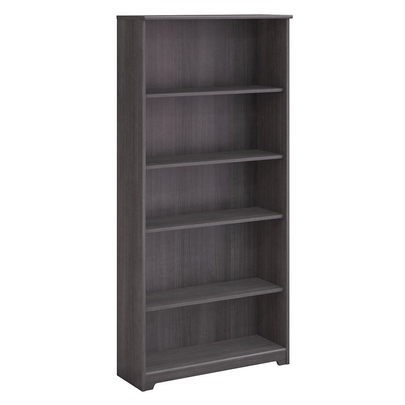 Bowery Hill Transitional 5 Shelf Tall Bookcase in Heather Gray - Engineered Wood
