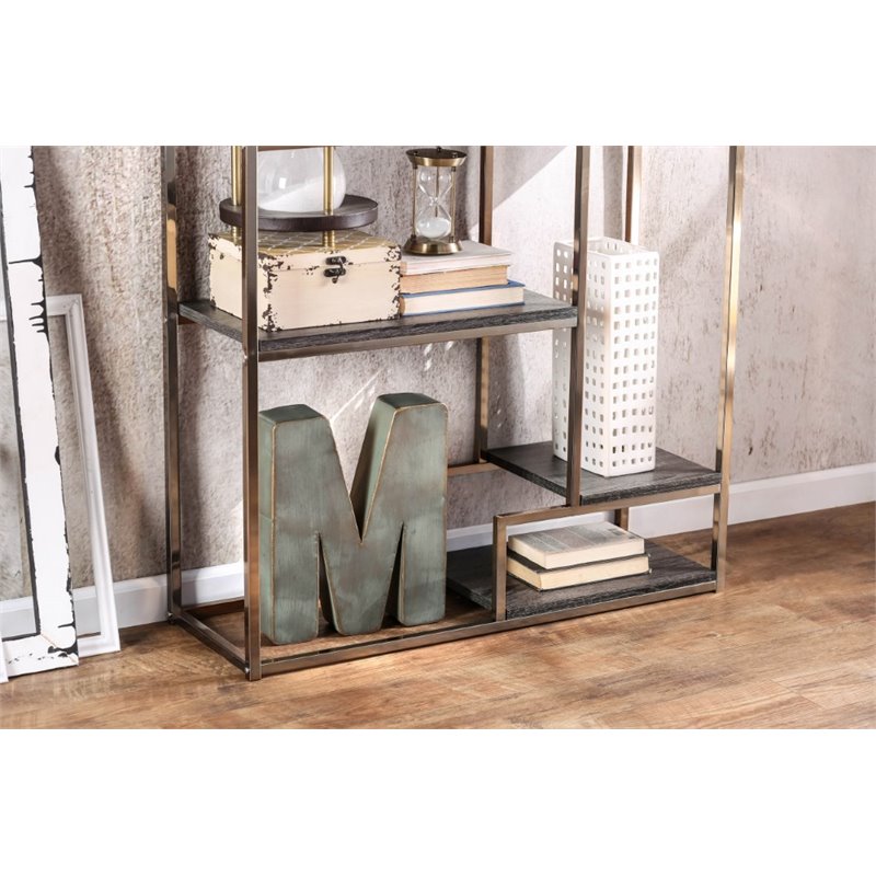 Bowery Hill Modern Metal 6-Shelf Bookcase in Champagne