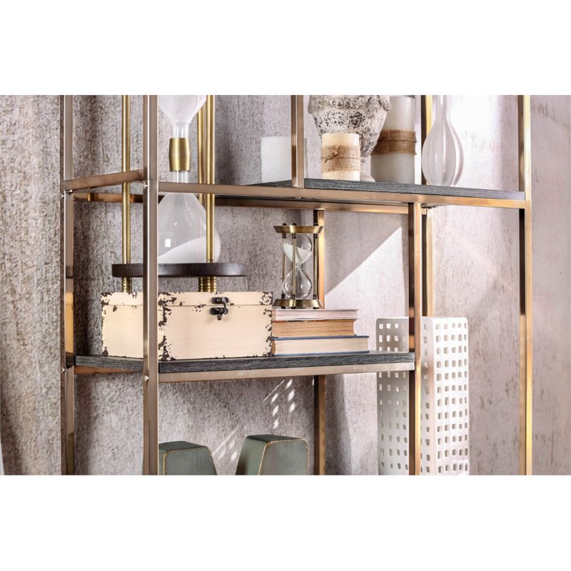 Bowery Hill Modern Metal 6-Shelf Bookcase in Champagne