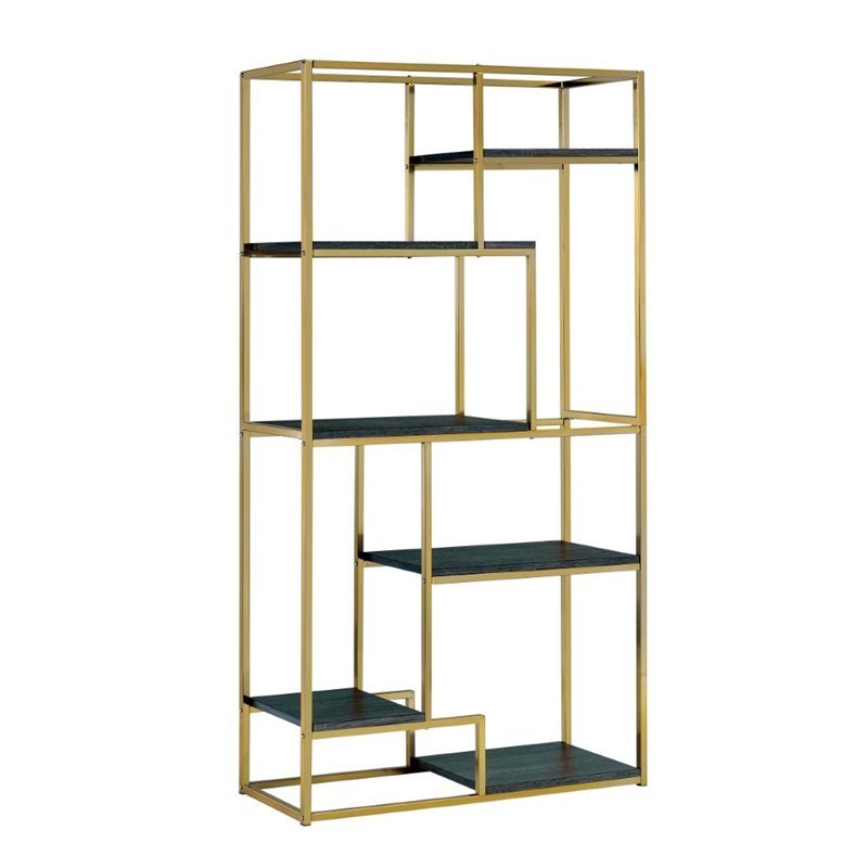 Bowery Hill Modern Metal 6-Shelf Bookcase in Champagne