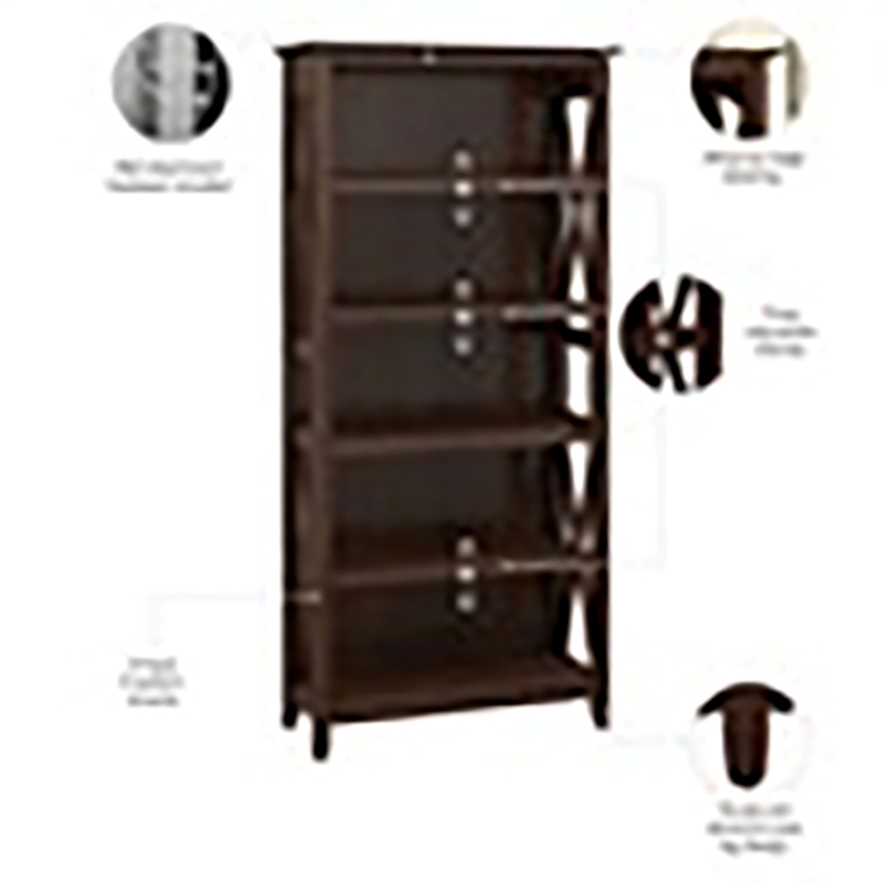 Bowery Hill Transitional 5-Shelf Wood Tall Bookcase in Bing Cherry