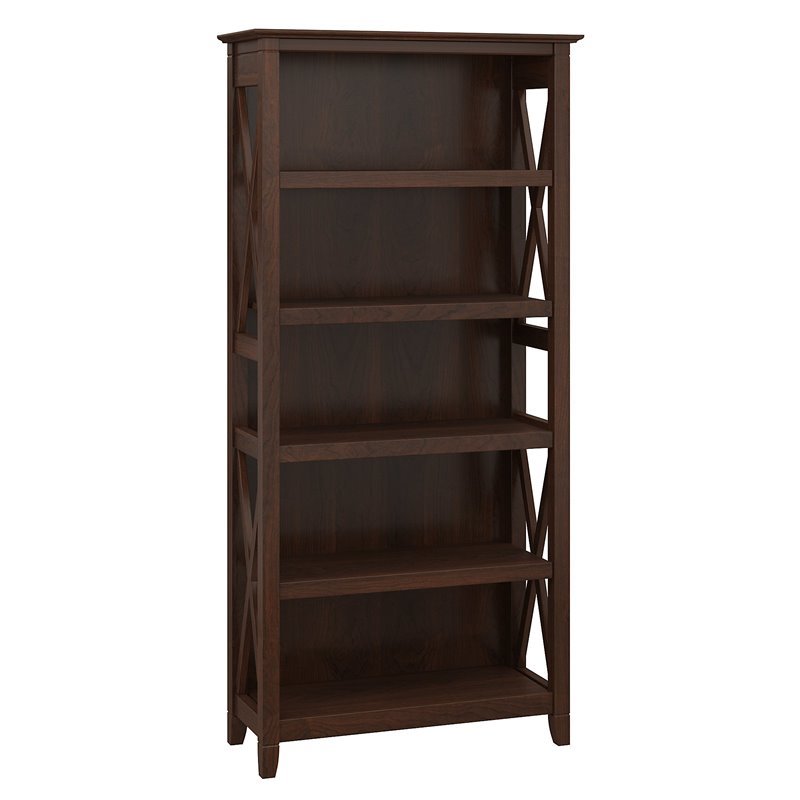Bowery Hill Transitional 5-Shelf Wood Tall Bookcase in Bing Cherry