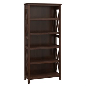 Bowery Hill Transitional 5-Shelf Wood Tall Bookcase in Bing Cherry