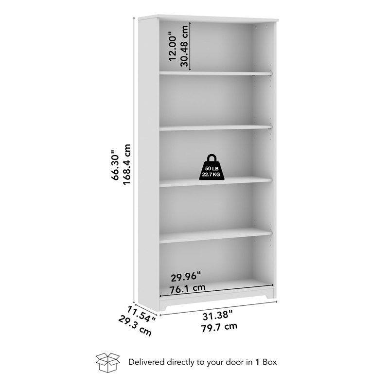 Bowery Hill Furniture 5 Shelf Bookcase in White