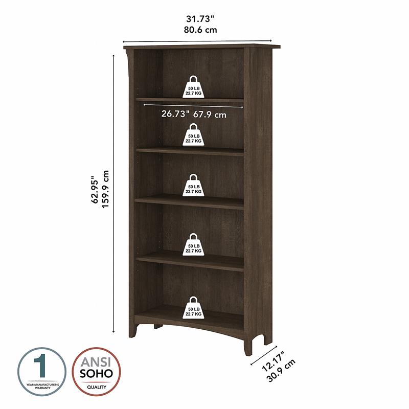Bowery Hill Tall 5 Shelf Bookcase in Ash Brown - Engineered Wood