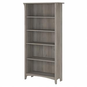 bowery hill furniture tall 5 shelf bookcase in driftwood gray