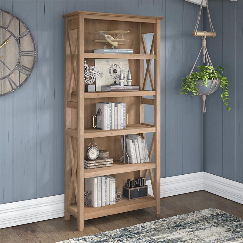 Bowery Hill 5-Shelf Coastal Wood Tall Bookcase in Reclaimed Pine