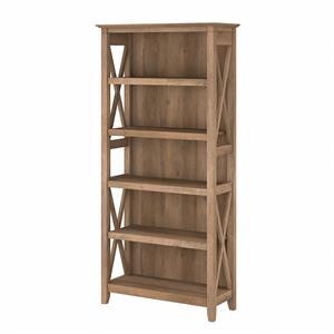 bowery hill coastal tall 5 shelf bookcase in reclaimed pine - engineered wood