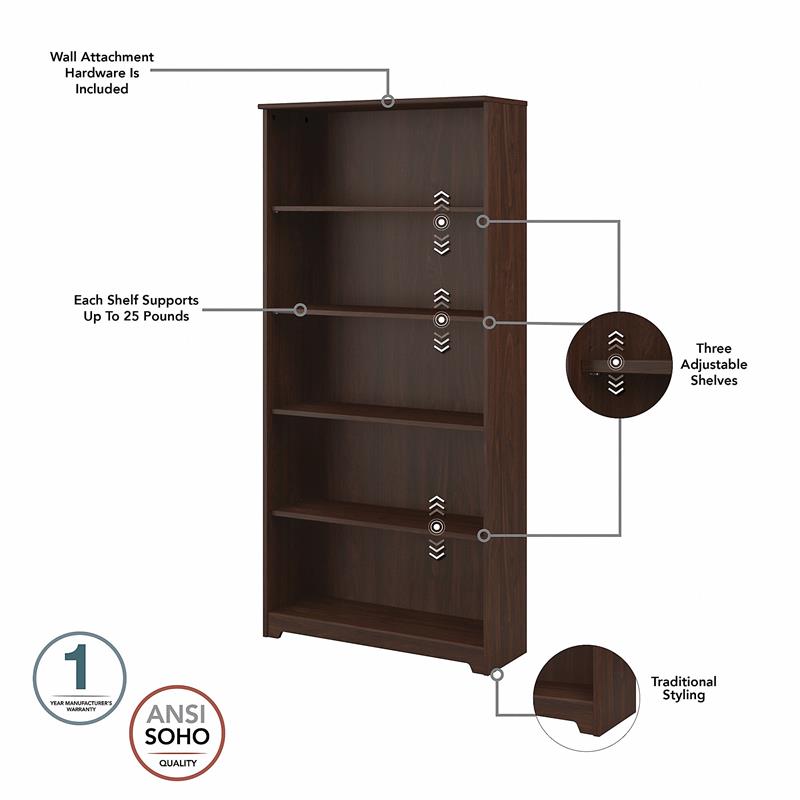 Bowery Hill Tall 5 Shelf Bookcase in Modern Walnut - Engineered Wood