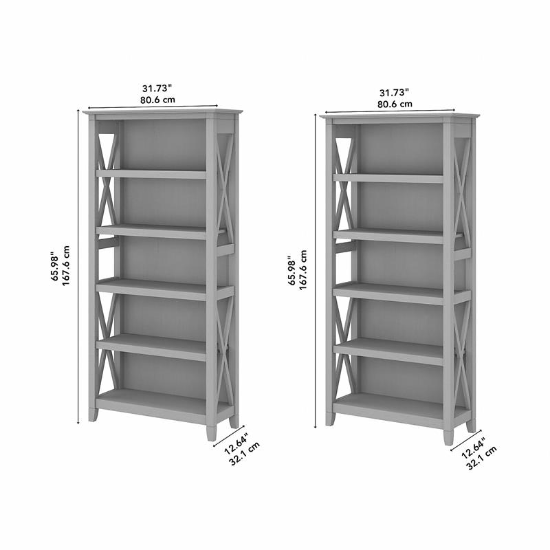 Bowery Hill 5 Shelves Wood Bookcase in Cape Cod Gray (Set of 2)