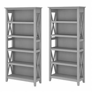 Bowery Hill 5 Shelves Wood Bookcase in Cape Cod Gray (Set of 2)