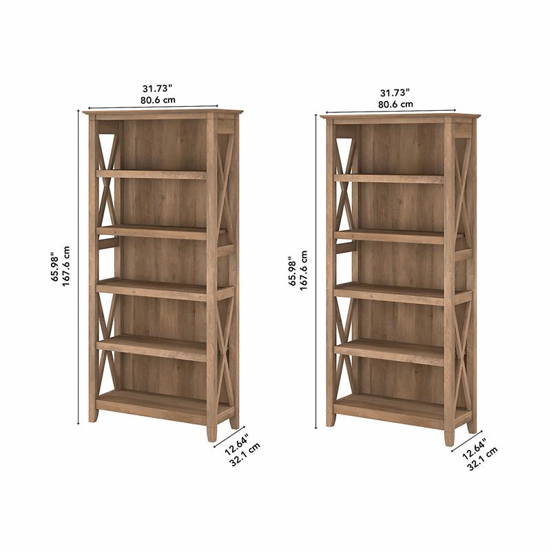 Bowery Hill 5 Shelf Modern Wood Bookcase in Reclaimed Pine (Set of 2)