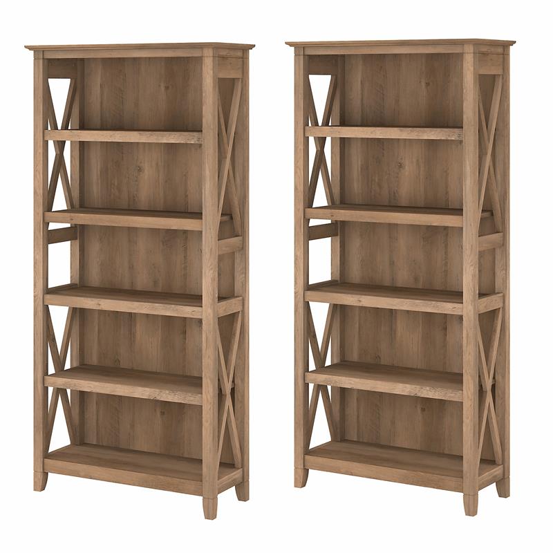Bowery Hill 5 Shelf Modern Wood Bookcase in Reclaimed Pine (Set of 2)