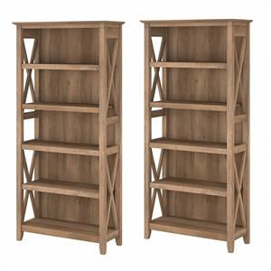 Bowery Hill 5 Shelf Modern Wood Bookcase in Reclaimed Pine (Set of 2)