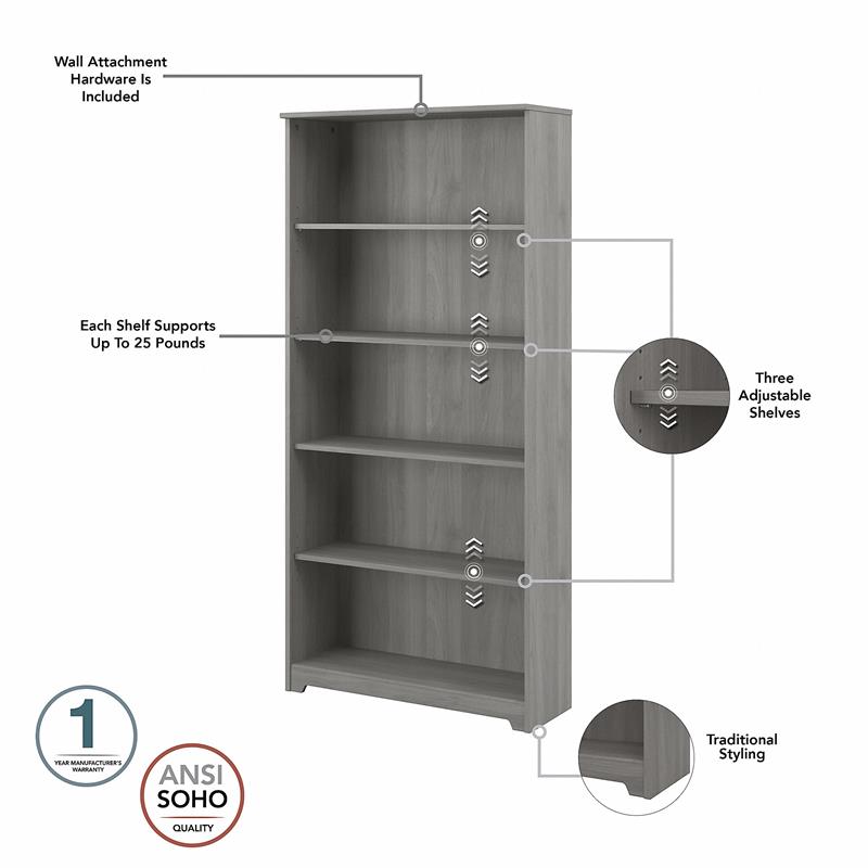 Bowery Hill 5 Shelf Tall Bookcase in Modern Gray - Engineered Wood