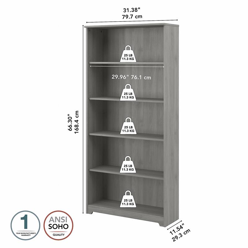 Bowery Hill 5 Shelf Tall Bookcase in Modern Gray - Engineered Wood