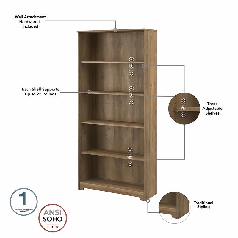 Bowery Hill Tall 5 Shelf Bookcase in Reclaimed Pine - Engineered Wood
