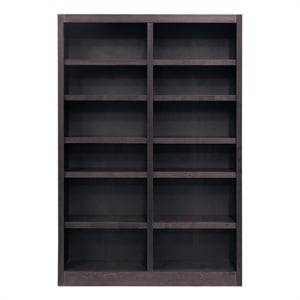 Bowery Hill Traditional 84&quot Tall 12-Shelf Double Wide Wood Bookcase in Espresso