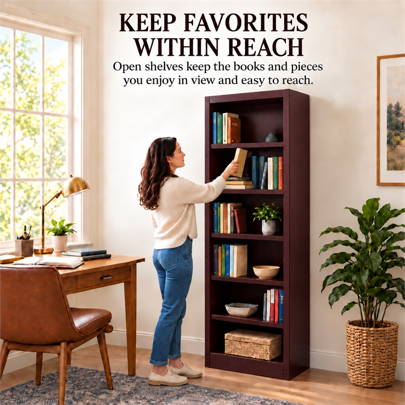 Bowery Hill Wood Cherry Bookcase Rectangular Adjustable 84