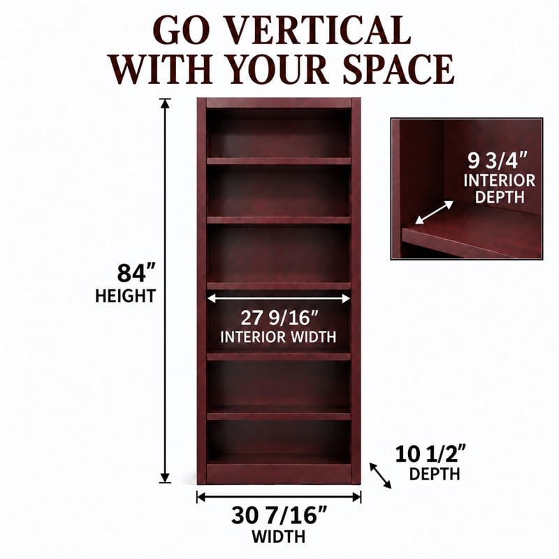 Bowery Hill Wood Cherry Bookcase Rectangular Adjustable 84